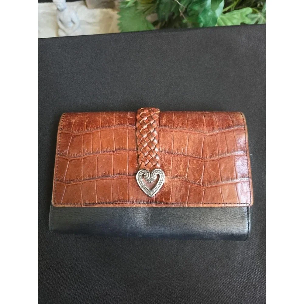 Brighton Elegant Brown/Black Crocodile Embossed Wallet w/ Heart